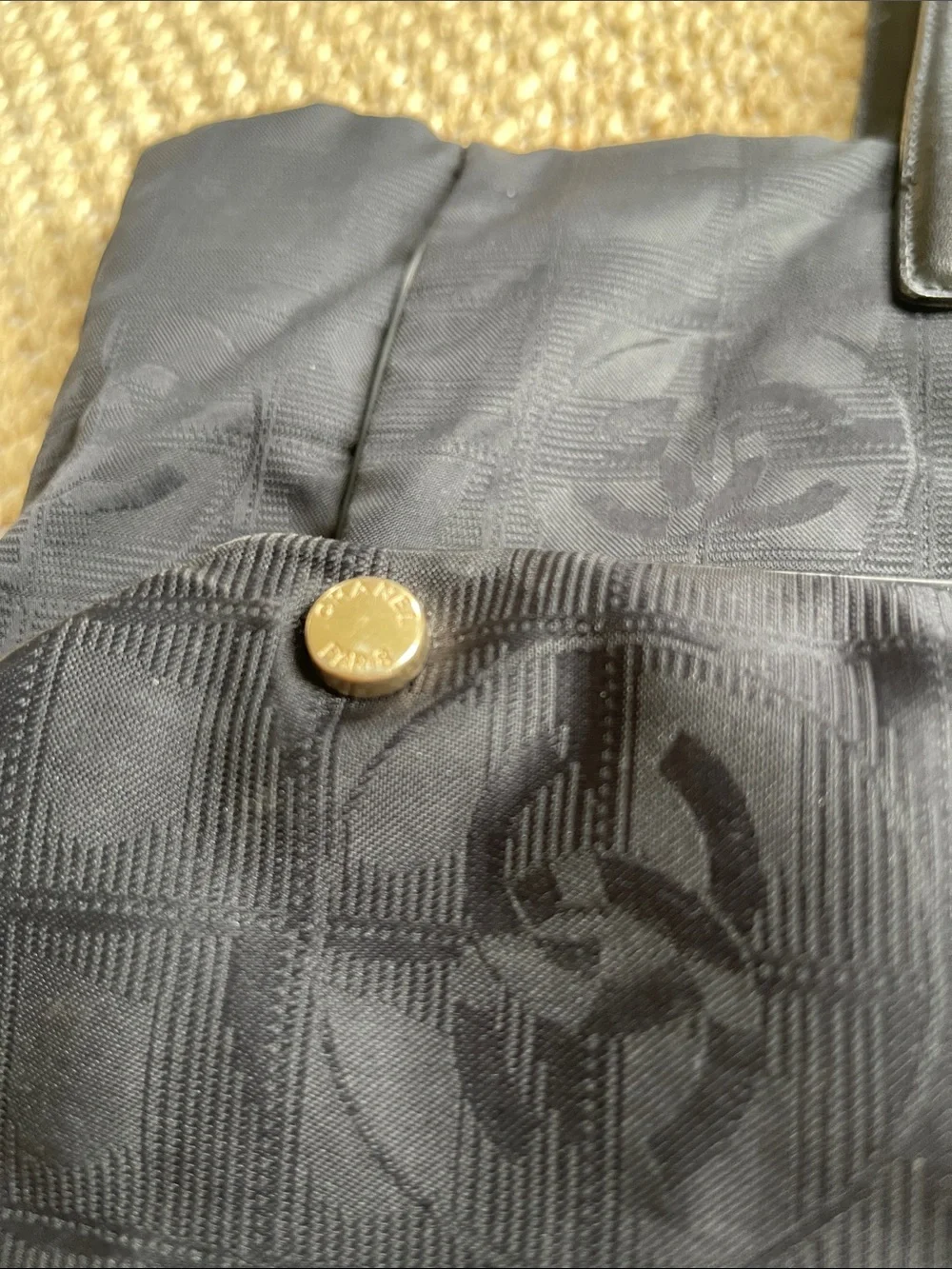 CHANEL Black  Logo Jacquard Tote with Leather Handles